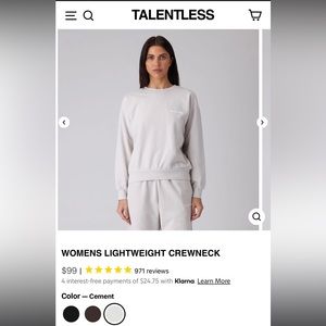 Talentless women’s lightweight crewneck in color cement!